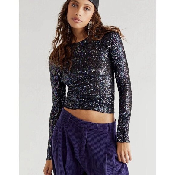 Free People Tops - New! Free People Intimately Gold Rush Sequin Long Sleeve Top Size XS 41635